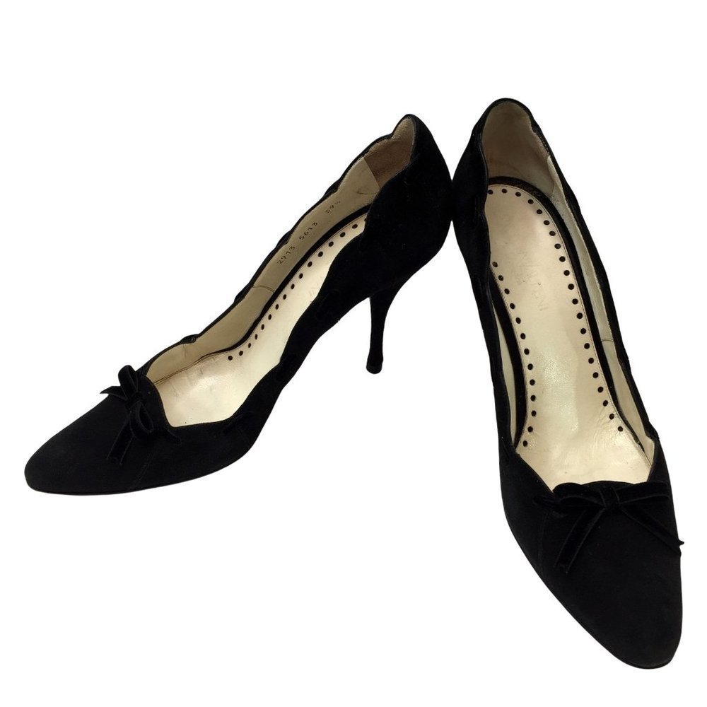 YSL Yves Saint Laurent Suede Leather Heels Size 39.5 Scallop Edge Pumps Womens - Picture 2 of 12